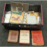 Box of ephemera items to include vintage photographs, car manuals, books etc.