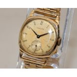 Vintage 9ct gold Invicta gents cushion case mid size mechanical watch. Sets, winds and runs, seen