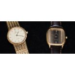 Two ladies Omega De Ville quartz watches, one with original integrated bracelet. Both require new
