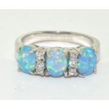 Triple opal silver ring Size O