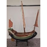 Scratch built model of a Chinese Junk on stand 120x80x35cm