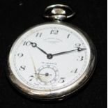 Vintage Cairo Tramways pocket watch in chrome case with seconds sub dial. Seen working at time of