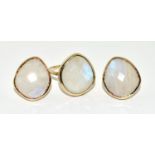 Large moonstone gold 925 Vermeil designer ring size Q and earrings