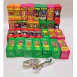 Large collection of Tetley Teafolk figures and houses. All boxed together with some keyrings and