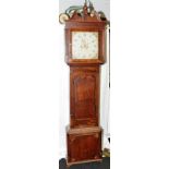 Antique grandfather clock with painted dial, seconds sub dial and date wheel. O/all height