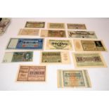 A collection of vintage German banknotes to include high values. 14 notes in lot. Many in UNC