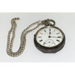 Silver open face pocket watch and silver albert watch chain "The Coventry English Lever Co"