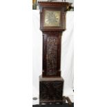 Antique grandfather clock with brass dial and chapter ring, signed Rich'd Wright, Birmingham. Arts