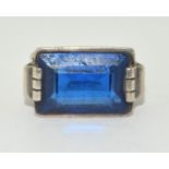 A large silver and blue stone ring Size M 1/2.