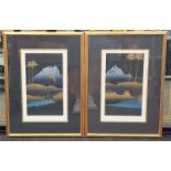 "Jan King" pair of limited edition framed and glazed oriental prints 97/135 and 88/135. Each