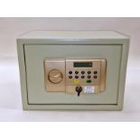 Challenge digital home safe with key and instructions.