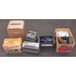 Large collection of vintage cine film projectors, camcorder and various films.