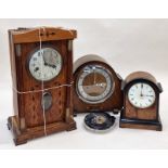 Collection of four clocks to include three wooden cased examples.