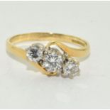 18ct gold and Diamond 3 stone ring, approx. 0.69 points, Size O.