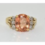 18ct gold ladies Diamond and Kunsanite ring with scroll setting size L