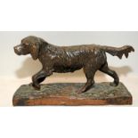 Antique large bronze figure of a hunting dog. O/all 27cms across base. Would originally have been