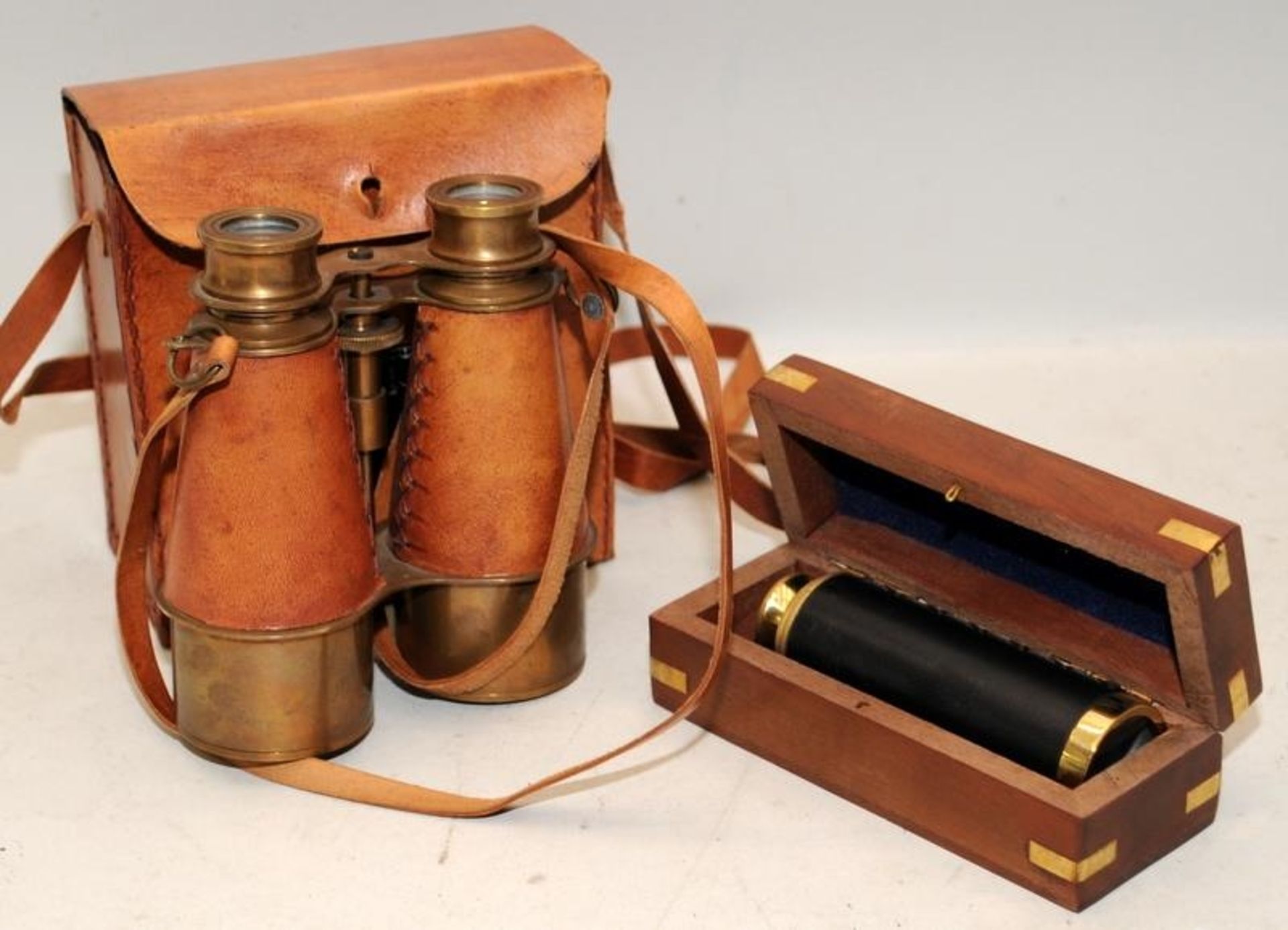 Retro cased binoculars and two drawer telescope