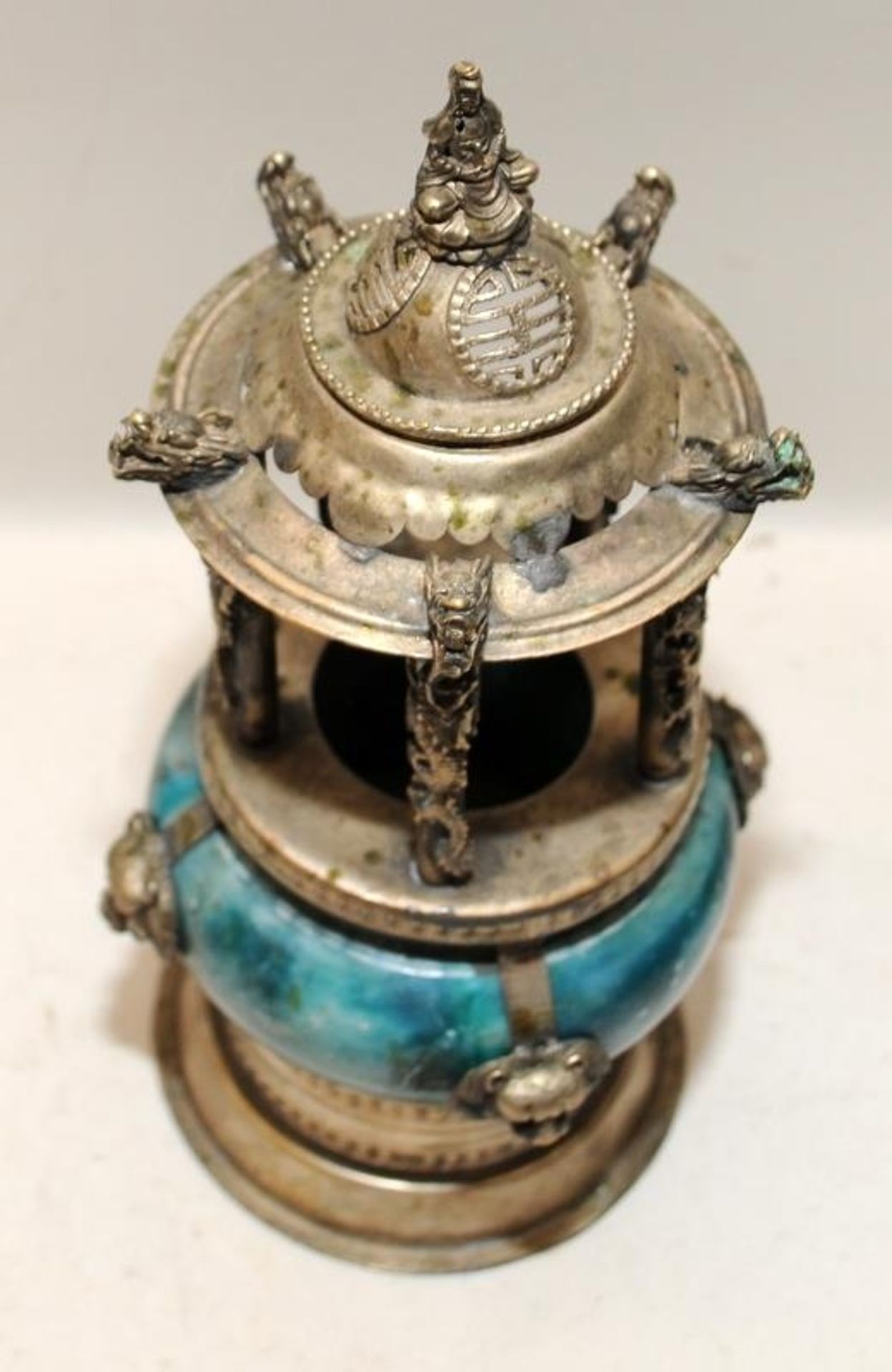 Two antique incense burners, one possibly Tibetan of brass construction and one Chinese of stone/ - Image 5 of 6