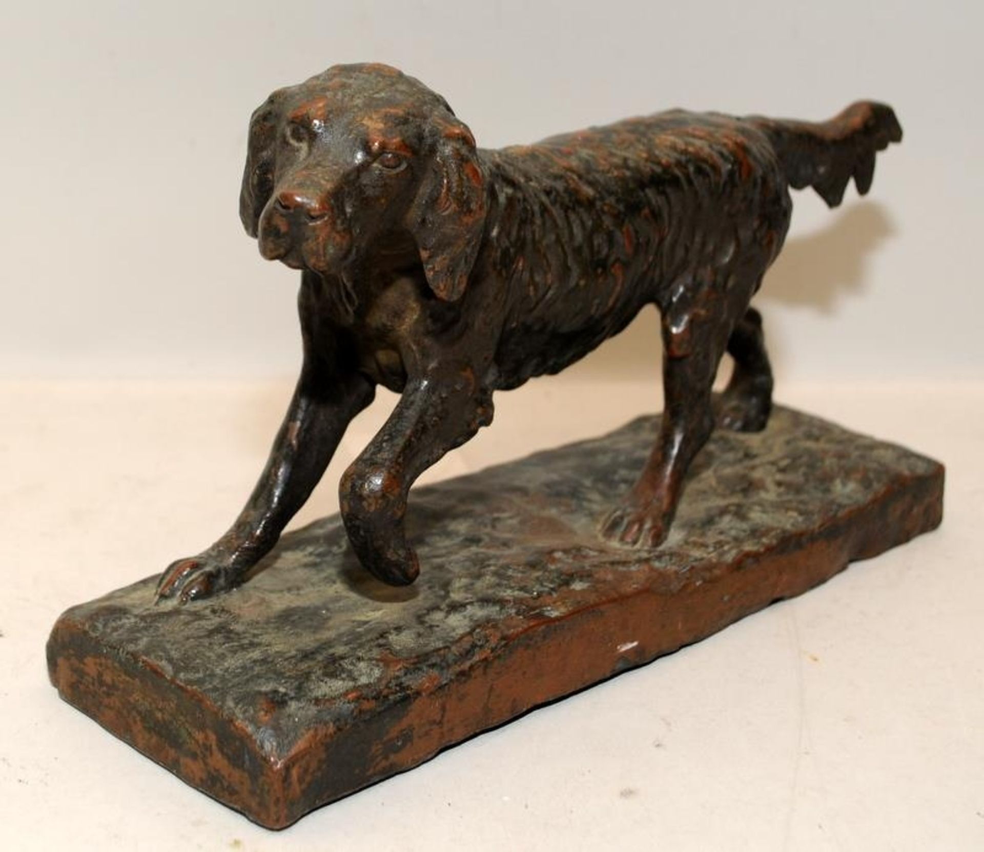Antique large bronze figure of a hunting dog. O/all 27cms across base. Would originally have been - Image 2 of 6