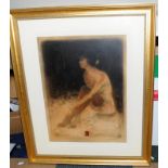 Roy Fairchild Woodard - Sitting Nude. Signed artist's proof. Framed and glazed. O/all frame size