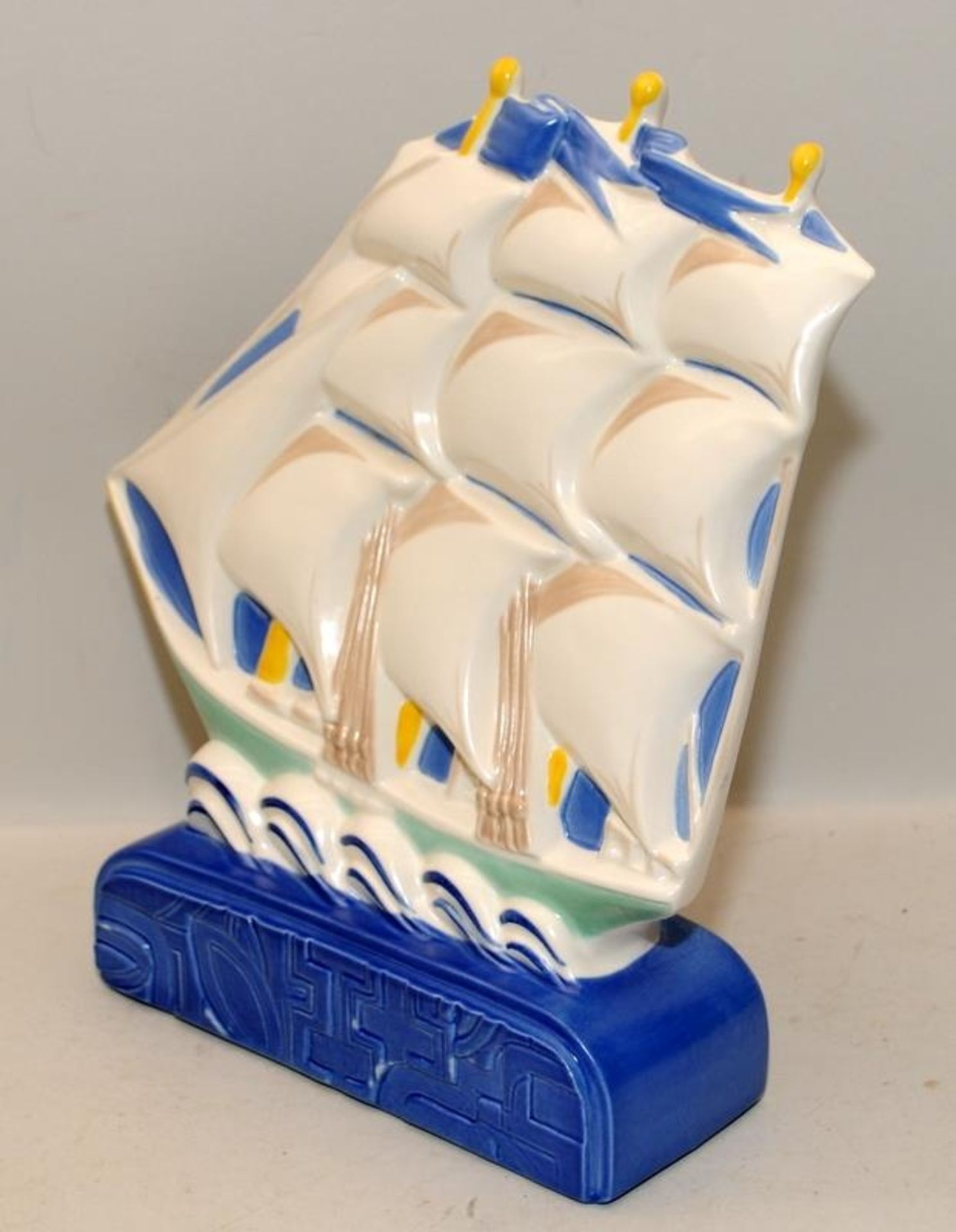 Poole Pottery Studio flatback galleon. 2000 version faithful to original 1920's colour glazes. 20cms - Image 2 of 5