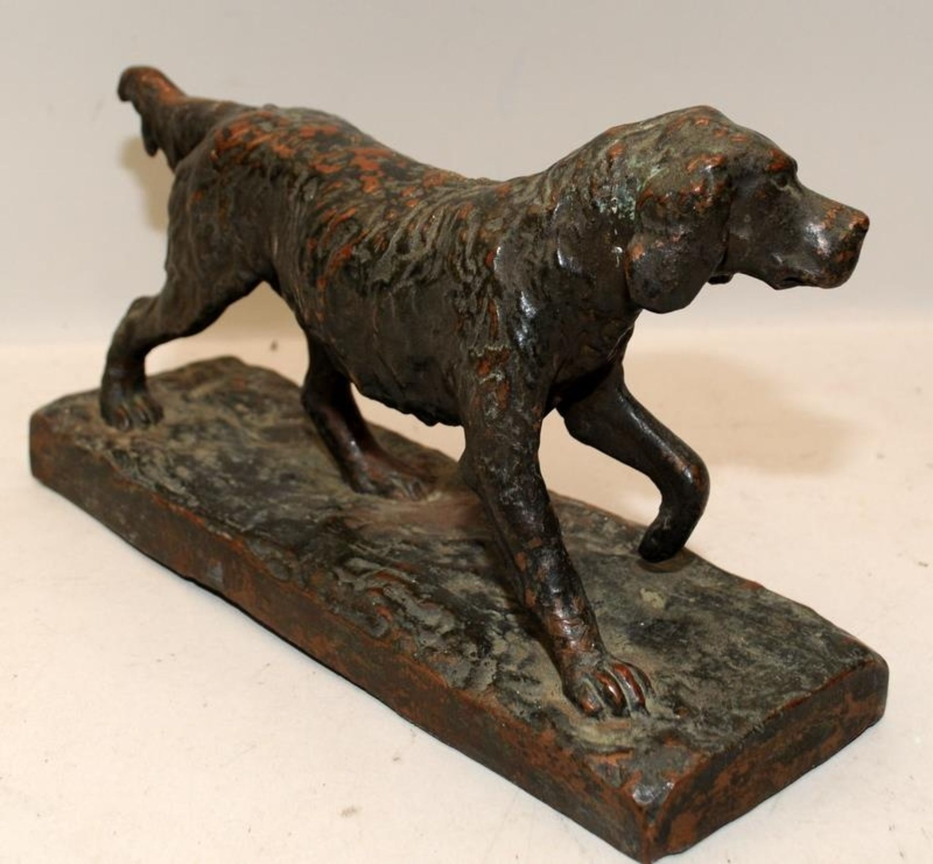 Antique large bronze figure of a hunting dog. O/all 27cms across base. Would originally have been - Image 3 of 6