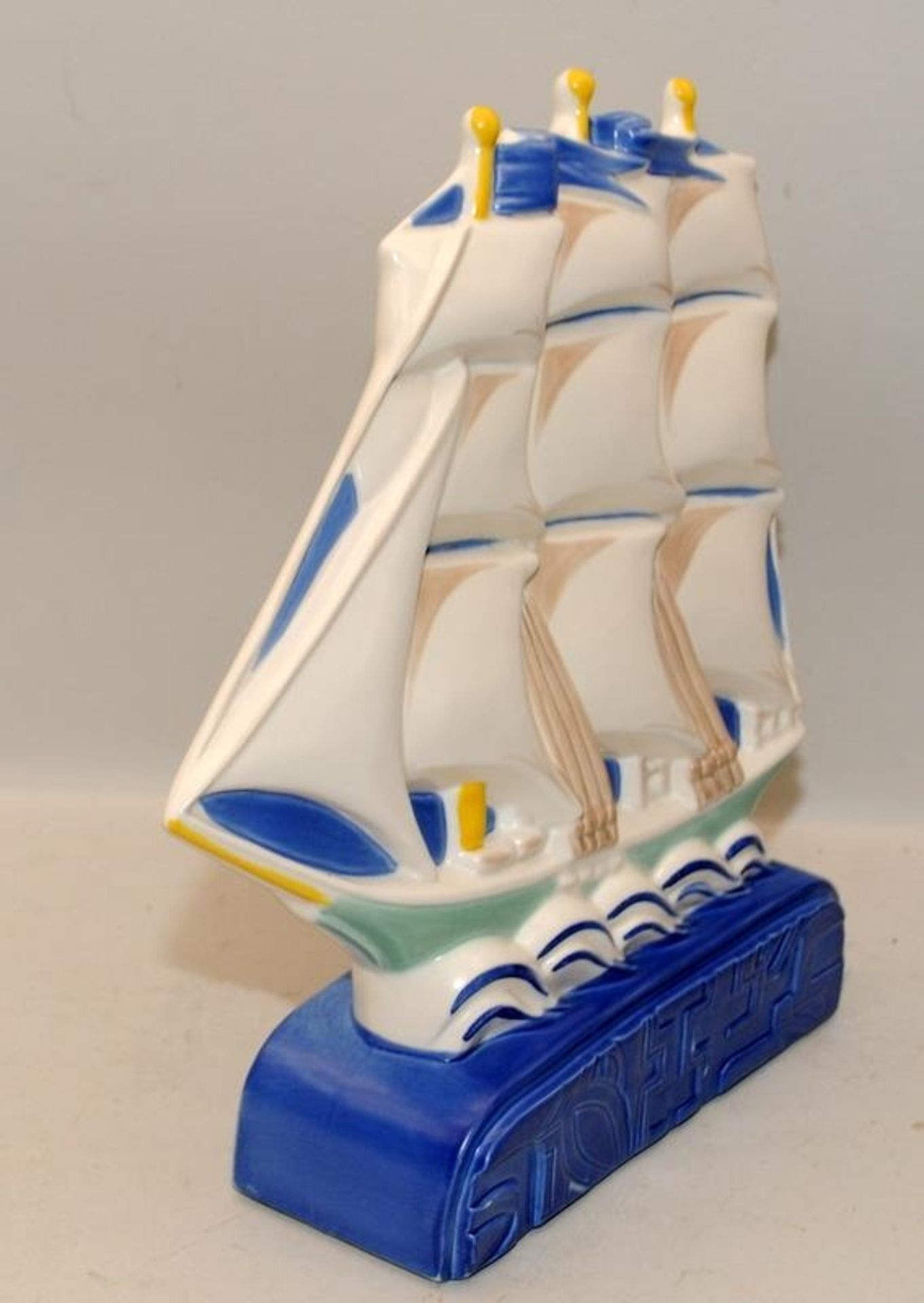 Poole Pottery Studio flatback galleon. 2000 version faithful to original 1920's colour glazes. 20cms - Image 3 of 5