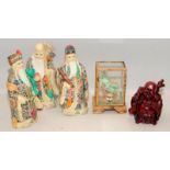 Collection of Oriental collectibles including resin Japanese Three Wise Men and wealth Buddah and