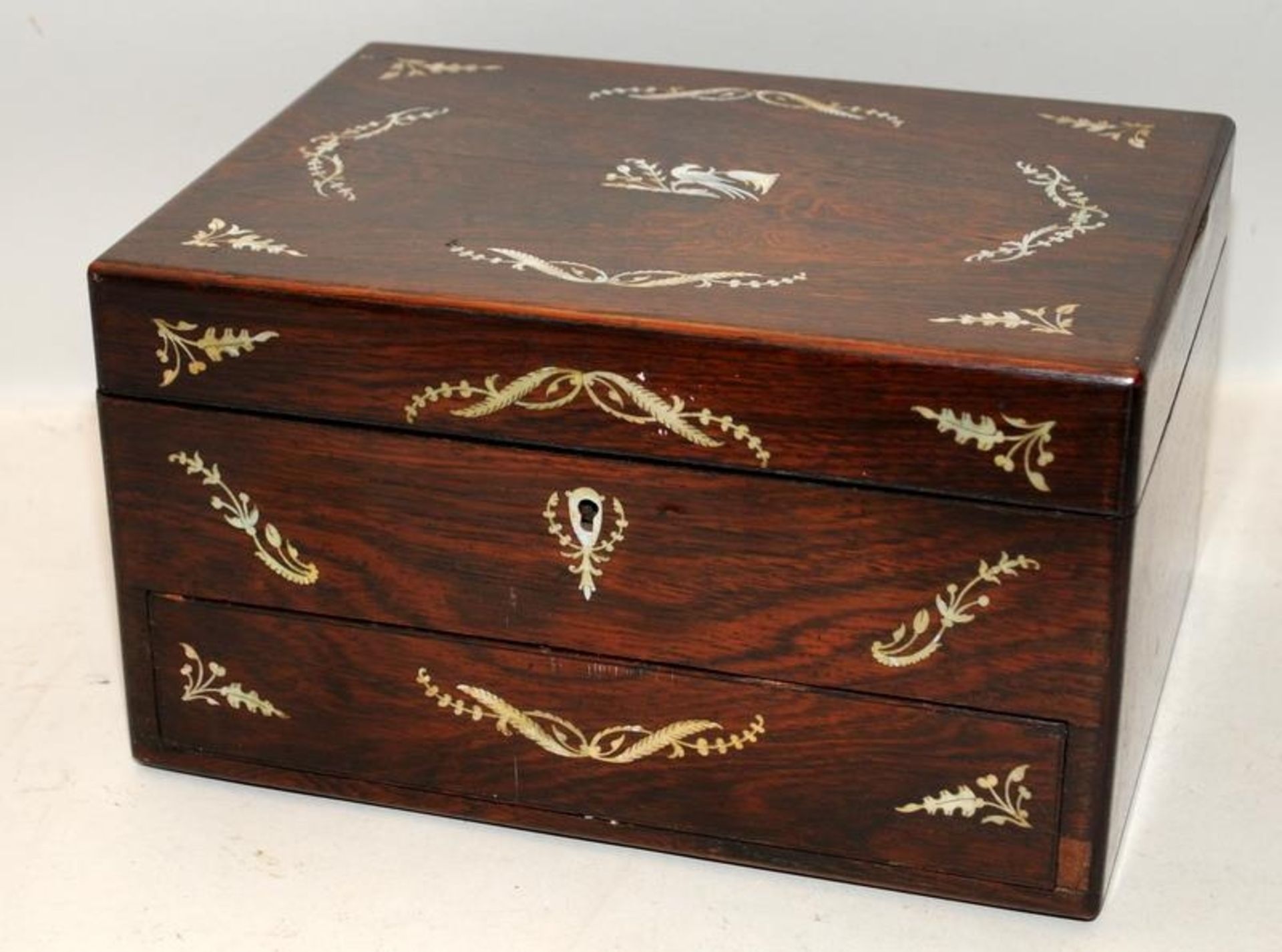 Antique writing box with MOP inlay and stowaway writing slope,