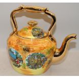 Over size Romany Gypsy wagon decorated teapot. Hand painted and gilded teapot by Royal Garden,