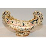 Antique Zsolnay Pecs Hungary porcelain pierced bowl. 26cms across. A couple of hairlines, no losses