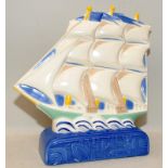 Poole Pottery Studio flatback galleon. 2000 version faithful to original 1920's colour glazes. 20cms