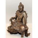 Vintage cast metal seated Tibetan Buddhist figure 24cms tall