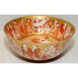 Japanese Kutani red and gold bowl featuring the Immortals. With repairs. 21cms across
