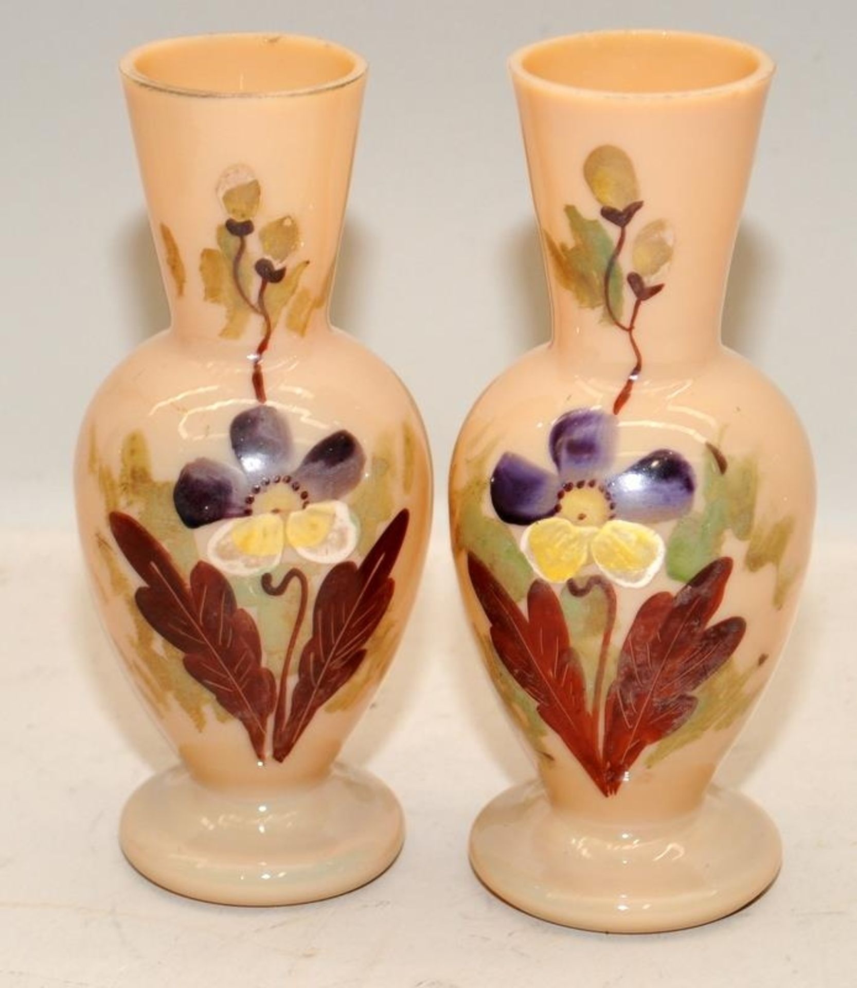 Pair of Victorian Harrach (?) turquoise opaline bud vases 19cms tall c/w a pair of pink opaline - Image 5 of 6