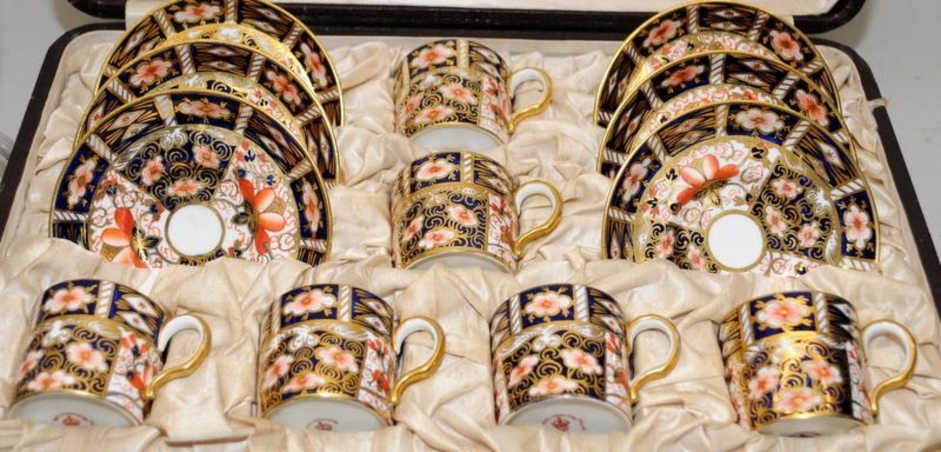 Antique Royal Crown Derby set of six coffee cans and saucers in original presentation case c/w a - Image 2 of 5