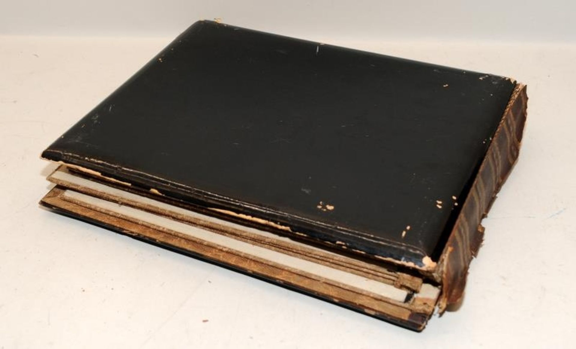 Antique Japanese postcard album with lacquered boards and inlaid decoration to front (some losses - Image 8 of 8
