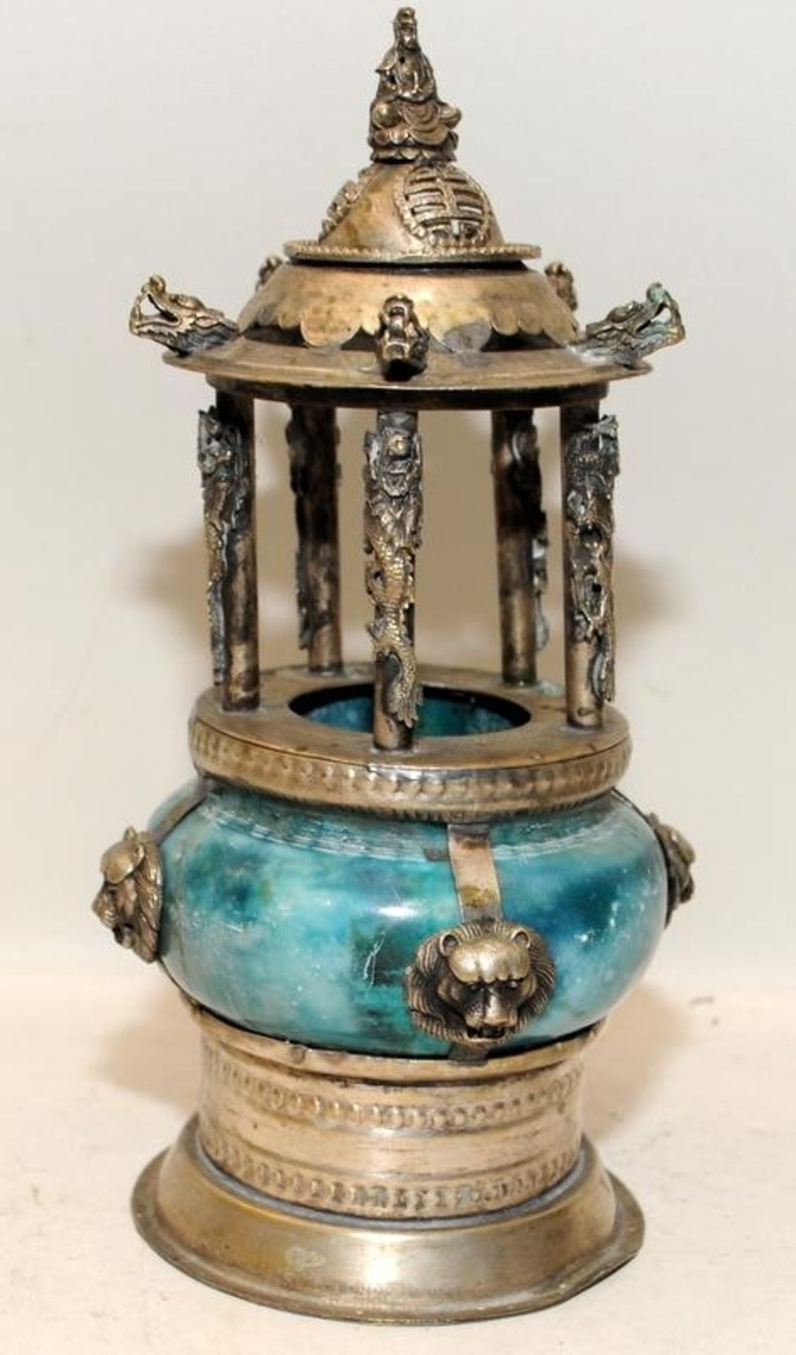 Two antique incense burners, one possibly Tibetan of brass construction and one Chinese of stone/ - Image 4 of 6