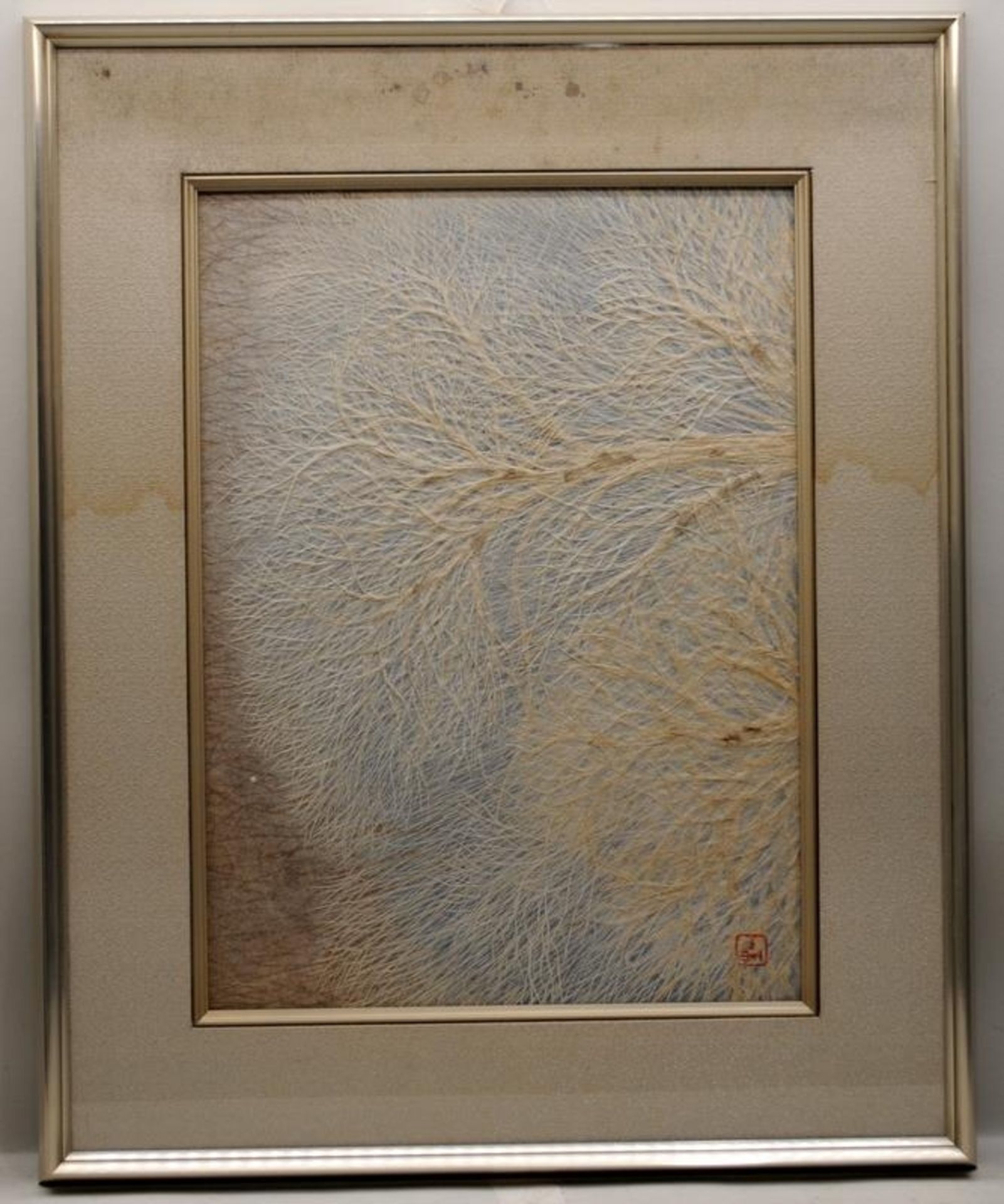 Japanese natural fibres framed artwork. Presented to Lord Stokes, Chairman of British Leyland by the