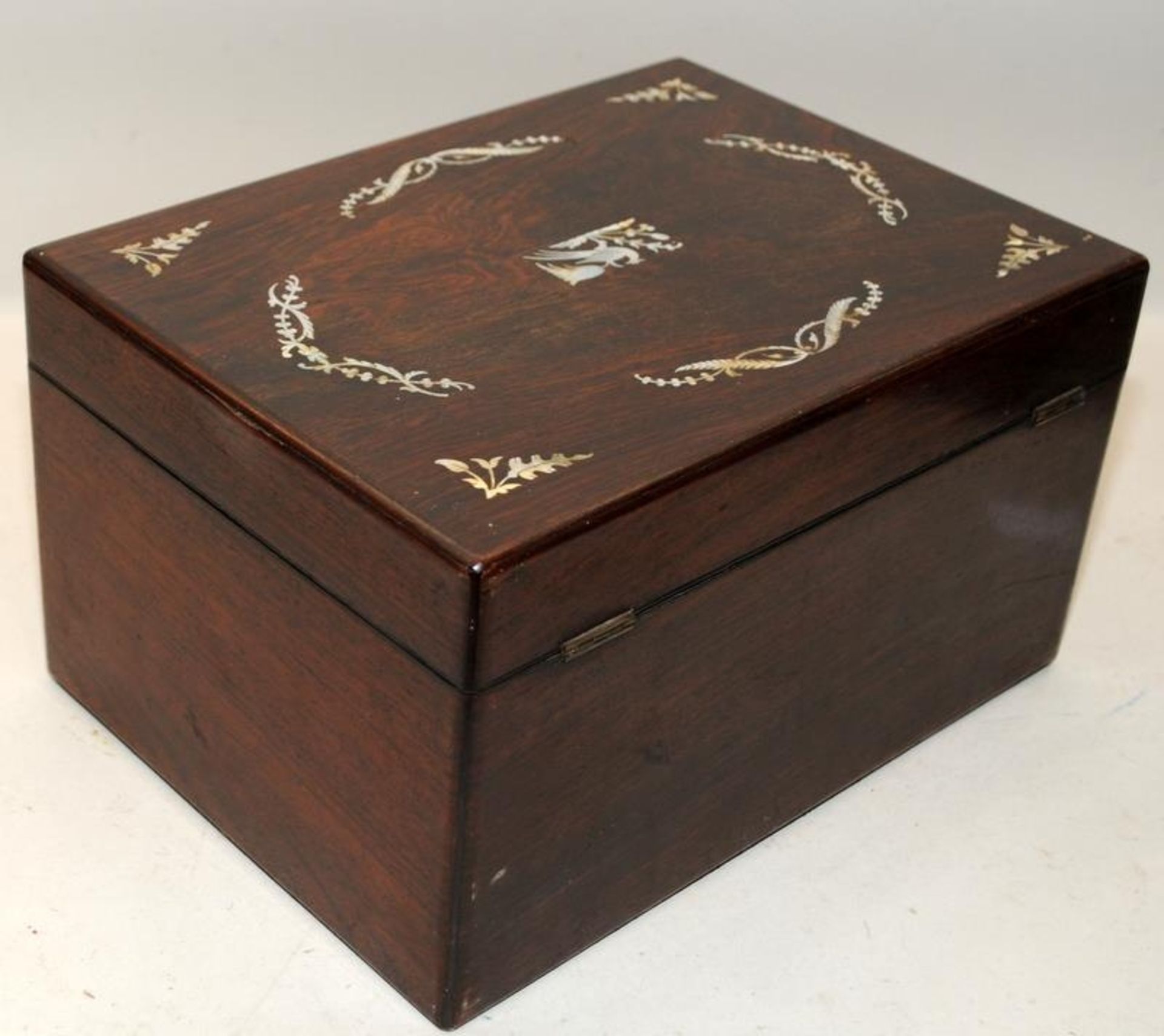 Antique writing box with MOP inlay and stowaway writing slope, - Image 2 of 5