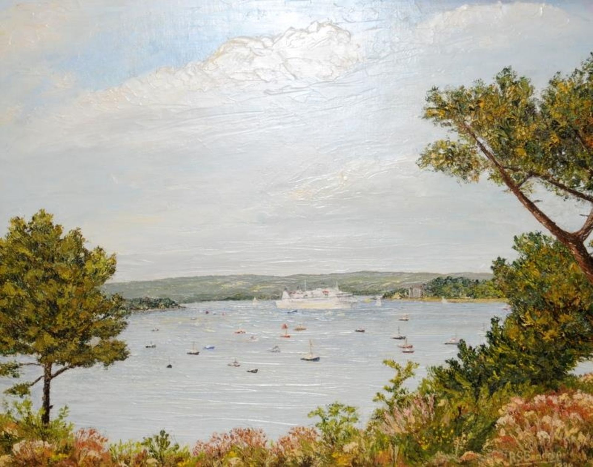 Local interest: Framed oil painting 'Harbour Watch'. Poole Harbour as viewed from Evening Hill - Image 4 of 4