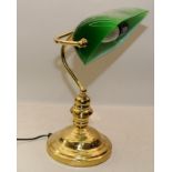 Vintage brass bankers desk lamp with green shade, approx 33cms tall