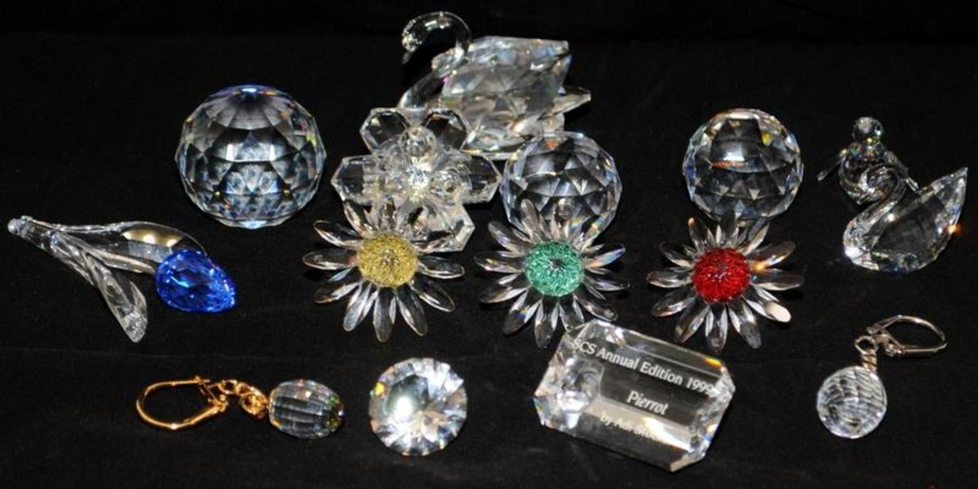 Collection of Swarovski crystal including a set of three marguarite daisies