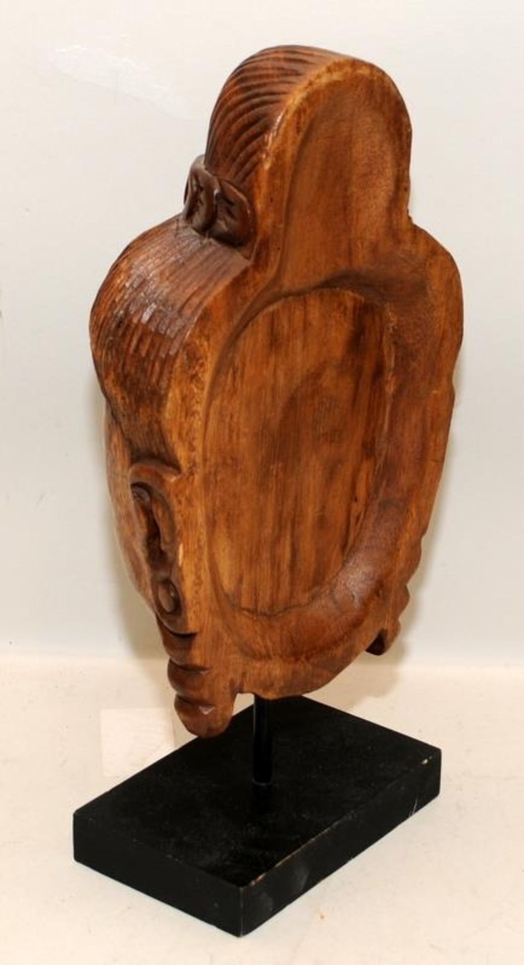 Vintage fine carved Buddha head bust mounted on wooden plinth. 36cms tall - Image 3 of 3