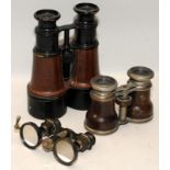Three pairs of vintage binoculars to include WWI L Petit with crows foot stamp, Le Jockey Club Paris