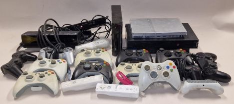 Collection of gaming consoles to include PlayStation 2 and Wii together with an assortment of