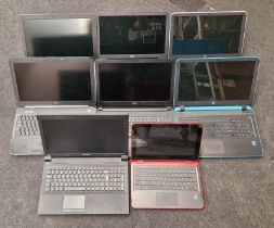 Collection of laptops to include HP, Lenovo and Dell. Units only no chargers. Lot is sold
