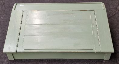 Vintage wooden green painted counter top school desk.