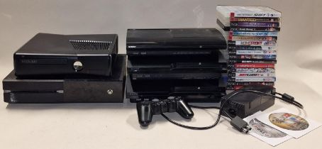 Collection of games consoles to include Xbox and PlayStation together with a quantity of PS3 games