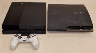 Sony PlayStation 3 slim together with a Sony PlayStation 4 console. Also includes a Dual shock 4